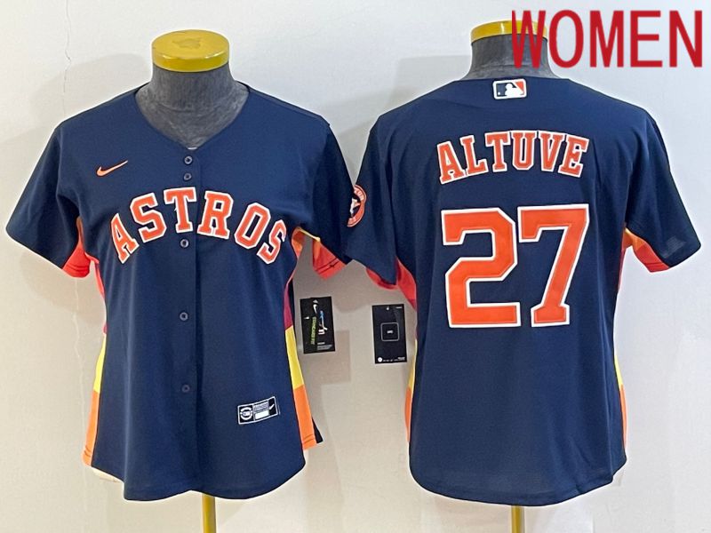 Women Houston Astros 27 Altuve Blue Game Nike 2022 MLB Jerseys